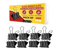 AHG Binder Clips 19mm Black, 150 Pack Small Foldback Clips - Heavy Duty Strong Metal Bulldog Paper Clips for Office, School, Home Filing, Document Organisation, Crafts, Photos & Bag Sealing
