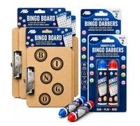AHG Bingo Dabber & Wooden Clip Board Set, 4 Colour Dabbers with 4 Hardboard Card Holders for Tickets, Game Nights, Clubs, Community Events & Family Fun