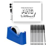 AHG Blue Heavy Duty Tape Dispenser with Weighted Base + 10 Black Medium Tip Biro Pens & A3 Magnetic Double-Sided Whiteboard with Marker & Magnets - Complete Office, School & Home Stationery
