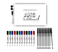 AHG Combo Pack - 10 Black Ballpoint Pens + 12 Dry Wipe Whiteboard Markers (3x Colours) + A3 Magnetic Double-Sided Mini Whiteboard (30x40cm) with Marker & Magnets - School, Office & Home Stationery Set