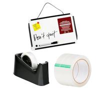 AHG Desk Tape Dispenser with 1 Clear Tape Roll + 3 Extra 24mm Cello Tapes + A4 Magnetic Mini Whiteboard with Eraser - Heavy Duty Weighted Base, Sharp Steel Blade & Smooth Dispensing