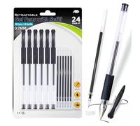 AHG Gel Pens with Refill 0.7mm Black Ink - Pack of 24 (12 Pens + 12 Refills) Retractable Smooth Writing Pens, Quick-Dry No Smear Gel Pens for Office, School, Journaling & Exams