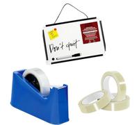 AHG Heavy Duty Blue Tape Dispenser with Weighted Non-Slip Base + 3 Cello Tapes (24mm, 45 Micron) & A4 Magnetic Dry Wipe Whiteboard with Eraser & Magnets - Complete Office, School & Home Statione