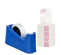 AHG Heavy Duty Desk Tape Dispenser Blue with 6 Clear Tape Rolls - Weighted Non-Slip Base | Sharp Cutting Blade | One-Handed Use | Compatible with Sellotape, Scotch, and Packing Tapes