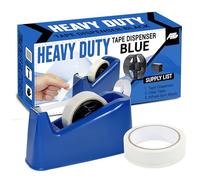 AHG Heavy Duty Desk Tape Dispenser - Weighted Non-Skid Base, Sharp Cutting Blade, One-Hand Use - Blue Desktop Tape Holder with 1 Roll Clear Tape & Extra Spindle - Fits 33m & 66m Lengths