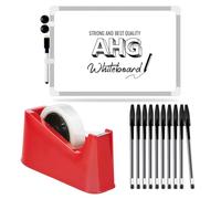 AHG Heavy Duty Red Tape Dispenser with Weighted Base + 10 Black Medium Tip Biro Pens & A3 Magnetic Double-Sided Whiteboard with Marker & Magnets - Complete Office, School & Home Stationery