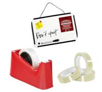 AHG Heavy Duty Red Tape Dispenser with Weighted Non-Slip Base + 3 Cello Tapes (24mm, 45 Micron) & A4 Magnetic Dry Wipe Whiteboard with Eraser & Magnets - Complete Stationery Set for Office, School