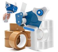 AHG Heavy Duty Tape Gun Dispenser with Packing Tape Set - 1 Tape Dispenser + 6 Brown & 24 Clear Tape 48mm X 66m | Strong Parcel Packaging Tape for Moving Boxes, Shipping, Storage & Office Use