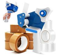 AHG Heavy Duty Tape Gun Dispenser with Packing Tape Set - 2 Tape Dispensers + 48 Brown & 48 Clear Tape 48mm X 66m | Strong Parcel Packaging Tape for Moving Boxes, Shipping, Storage & Office Use