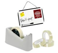 AHG Heavy Duty White Tape Dispenser with 3 Cello Tapes (24mm) + A4 Magnetic Dry Wipe Whiteboard with Eraser & Magnets - Complete Office, School & Home Stationery Set for Writing, Sealing