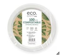 AHG Investment JENA Eco Compostable Strong Bowl - Strong Bagasse 18 cm Bowls - Ideal for Parties & Picnics Strong & Microwaveable | Compostable | Ideal for Parties & Picnics | 100 Pack