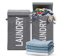 AHG Luxury Laundry Basket with Lid 60L | Heavy Duty Foldable Washing Hamper Large Collapsible Clothes Storage Bin for Bedroom, Bathroom, Dorm & Living Room | Durable Fabric Laundry Organizer (Grey)