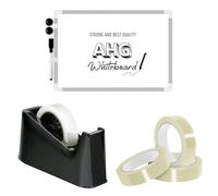AHG Office & School Combo Pack - Heavy Duty Desk Tape Dispenser with 3 Rolls Clear Cello Tape (24mm x 45 Micron) + A3 Double-Sided Magnetic Whiteboard (30x40cm) with Marker & 2 Magnets | Writing, Plan