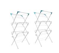 AHG Pack of 2 - 3-Tier Clothes Drying Racks Blue & White - Foldable 24-Rail Clothes Airer Laundry Stands | Heavy Duty Indoor Outdoor Clothes Horses with Non-Slip Feet