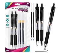 AHG Retractable Gel Pens with Refill - Pack of 12 (4 Pens + 8 Refills) - Smooth 0.7mm Black Ink, Quick-Dry No Smear No Bleed Gel Pens for School, Office, Journaling, Planners & Note-Taking