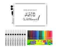 AHG Stationery Combo - 48 Colouring Felt Tip Pens + 10 Black Dry Wipe Marker Pens + A3 Magnetic Whiteboard with Marker & Magnets | School, Office, Home & Classroom Essentials