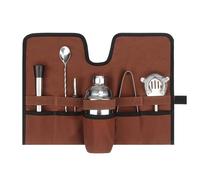 Ahgsup Canvas Cocktail Set Carry Bag Portable Folding Roll Strap Professional Mixology Bartender Bag for Camping Outdoor (Brown)