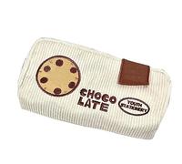 Ahgsup Large Embroidered Cartoon Style Canvas Pen Bag for Stationery Organization, Ideal for Students and Office Workers, Durable Material