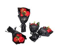 Ahgsup Rose Soap Flower Romantic Valentine's Day Bouquet Soap for Office Decoration 4 Pcs Red Petal, Gift for Wedding Birthday Christmas Mother's Day, 8.6 X 4.1in