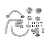 Ahgsup Stainless Steel & ABS Kitchen Sink Drain Pipe Set with S-Bend & Double Drains | 12-Piece Anti-Clog, Anti-Odor Sewer Pipe Kit for Bathroom/Home