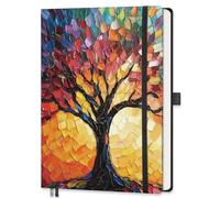 AHGXG Graph Grid Paper Notebook, 192 Pages, A5 Medium Size (5.7'' x 8.3''), 5 Squares per Inch, Leather Hardcover, 100 GSM Thick Paper, for School, Students, Math, Engineering (Colourful Tree)