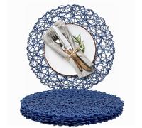 AHHFSMEI Paper Braided Round Placemats Set of 6 Natural Non-Slip Heat Resistant Table Mats for Dining Tables Farmhouse Woven Indoor Outdoor Place mats (Blue)