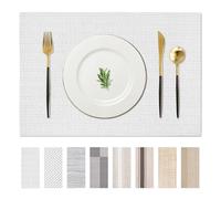 AHHFSMEI Placemats for Dining Table, Set of 8, Woven Vinyl Plastic Placemats, Non-Slip, Heat Insulation, Dirt-Repellent Table Mats, Washable, Easy to Clean Place Mats (White 8)