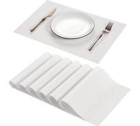 AHHFSMEI Placemats Set of 6 for Dining Table Washable Woven Vinyl Non-Slip Placemat Heat-Resistant Durable Table Mats for Dining Table Easy to Clean(White)