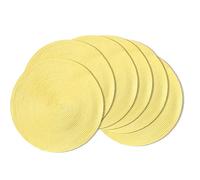 AHHFSMEI Round Braided Placemats 15 Inch Round Table Mats for Dining Tables Natural Woven Heat Resistant Place mats Set of 6 (Light Yellow, 6)