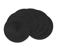 AHHFSMEI Round Braided Placemats 15 Inch Round Table Mats for Dining Tables Polypropylene Woven Heat Resistant Place mats Set of 6 (Black)
