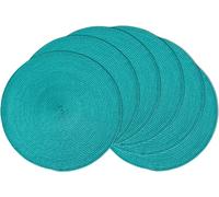 AHHFSMEI Round Woven Placemats, Table Mats for Dining Tables, Natural Woven Heat-Resistant Placemats, 15 inches, Set of 6, Turquoise