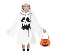 AhhiAboo Halloween Ghost Costume Children with Pumpkin Handbag, Scary Ghost Costume for Boys Girls Carnival Cosplay Party Halloween Decoration