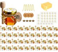 Ahhute 40-Count 1.5 oz Mini Hexagonal Glass Honey Jars - Small Honey Jars with Wooden Dippers, Bee Charms, Gold Gift Bags and Fabric Ribbons for Baby Showers