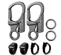 Ahiller Carabiner Clip 8cm Heavy Duty Double Locking Anti-Misopening Zinc Alloy Keychain Clips with 4 Velcro Tapes and Key Ring for Car Key Hike Ride Outdoor Sports (Gunmetal 2P)