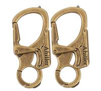 Ahiller Carabiner Keychain Keyring Clip, Cool Double Lock Design - Tungsten Steel Spike - 3" Alloy Car Survival Belt Key Clip for Men Women [Brass-2P]