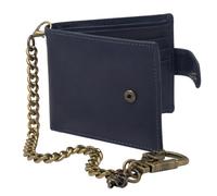 Ahiller Mens Wallet with Chain,Crazy Horse Bifold Leather Wallet for Men Boys Chain Wallets with Detachable Double Locking Keychain, 6 Card Holder, Zip Money Compartment-Blue