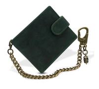 Ahiller Mens Wallet with Chain,Crazy Horse Bifold Leather Wallet for Men Boys Chain Wallets with Detachable Double Locking Keychain, 6 Card Holder, Zip Money Compartment-Green