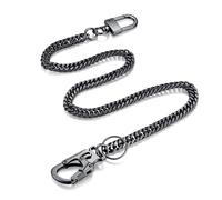 Ahiller Wallet Chain Key Chains for Men Women, Fancy Gunmetal Stainless Steel Belt Chain with Small Double Locking Mechanism Carabiner for Trouser Pant Pocket Purse Jean Handbag-BK