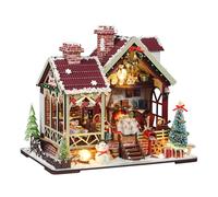 Ahilmrn DIY Christmas Miniature House Kit Mini Wooden Dollhouse Kits for Adults Xmas Eve Snowflakes Building with LED Light, Diorama Model Birthday Gifts for Family/Friends