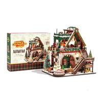 Ahilmrn DIY Miniature House Kit, Christmas Wooden Dollhouse Kit with LED Lights & Music Box, 3D Mini House Building Kit for Adults, Xmas Snowy Lodge Craft Hobby Gift