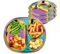Ahimsa Stainless Steel Plates for Kids - Divided Plates for Toddlers, Pediatrician Designed, Non Toxic Toddler Plate, BPA Free & Dishwasher Safe (Rainbow Set of 4)
