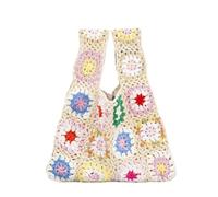 AHIOJEGX Knitted Bag Crochet Flower Plaid Women Handbags Woven Small Tote Purses Casual Beach Bag(Beige)