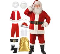 Ahititi Santa Claus Costume for Men Deluxe Adult Santa Suit Red 10pcs Professional Christmas Clause Outfit Xmas Cosplay Party