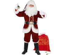 Ahititi Santa Claus Costume for Men Deluxe Professional Santa Suit Adults 11pcs Red Mens Outfit Christmas Clause Suits Adult 2XL
