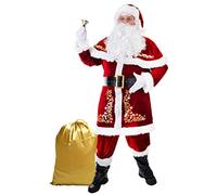 Ahititi Santa Costume for Men 12pcs Set Red Deluxe Velvet Christmas Party Cosplay for Adult Santa Claus Suit XL