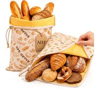 AHJ Beeswax Bread Bags with Easy Access Zipper (2 Pack), XL 43x33cm Reusable Cotton Sourdough Bag, Natural Waxed Lining Keeps Homemade Bread & Artisan Loaf Fresh Longer