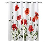 AHJJK Blackout Curtain Red poppy Eyelet Thermal Insulated Curtain Super Soft Solid Lining Fabric Ring Top Blackout Panel for Children's room & Living room bedroom 2 Panels 46.1 x 53.9inch