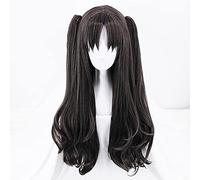 AHJSN gelten für Game Fate/Stay Night Rin Tohsaka 80 cm langer lockiger brauner Pferdeschwanz hitzebeständiges Haar Cosplay Perücke + Schiene + Perückenkappe