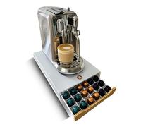 Ahlivo Coffee Capsule Drawer Box with Bamboo Pull Out Front - Elegant Storage Organizer for Nespresso OriginalLine Capsules (Also Compatible Brands) - 60 Capsules Capacity - White