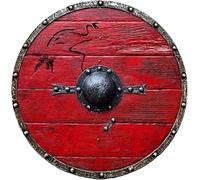 AHM HANDICRAFT Shield for Home & Office Wall Decoration Vintage Design Heavy Metal Fitted Wooden Armor Medieval Roman Empire Viking Shield Unique Collectable Item by ELGAL MART Red, 24 Inch, Red, 24